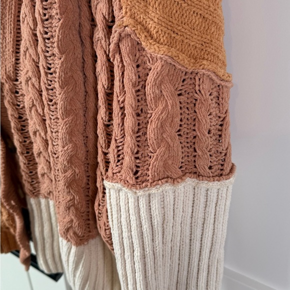 Miss Me Mauve, Light Orange and Cream Cable Knit Cardigan - Picture 3 of 6